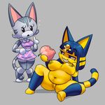  animal_crossing ankha anthro areola big_breasts breasts cat duo eating erect_nipples feline female flying_sweatdrops food fruit gold_nipples grey_background lolly_(animal_crossing) mammal navel nintendo nipples nude overweight peach_(fruit) pussy simple_background smile sweat sweatdrop teckworks video_games yellow_nipples 