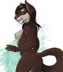  anthro breasts canine female fur hair looking_at_viewer mammal melamoryblack nipples nude smile solo 
