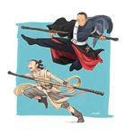  1girl angry battle blind chirrut crossover jumping matsuri6373 rey_(star_wars) rogue_one:_a_star_wars_story running science_fiction serious shouting signature sketch staff star_wars star_wars:_the_force_awakens time_paradox tunic 