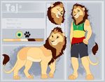  4_toes anthro blue_eyes brown_hair clothed clothing digitigrade feline feral fur hair kitchiki lion male mammal model_sheet nude open_mouth paws smile solo tan_fur teeth toes 