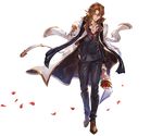  alpha_transparency brown_hair double-breasted formal full_body gloves granblue_fantasy hand_in_pocket jacket jacket_on_shoulders jewelry long_hair male_focus minaba_hideo necklace official_art petals rose_petals siegfried_(granblue_fantasy) smile solo suit the_dragon_knights transparent_background walking white_gloves white_jacket 