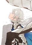  armor cape closed_mouth dated dragon fire_emblem fire_emblem_if looking_up male_focus male_my_unit_(fire_emblem_if) modantoire my_unit_(fire_emblem_if) pointy_ears profile red_eyes signature simple_background upper_body white_hair 