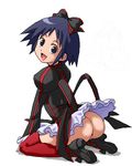  ass black_dress black_hair black_ribbon blue_eyes bow character_request dress frills from_behind hair_bow hair_ribbon isu kuromajo-san_ga_tooru!! kurotori_chiyoko looking_at_viewer looking_back lowres multiple_girls no_panties no_pussy petticoat red_legwear ribbon short_dress short_hair when_you_see_it 