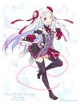  bare_shoulders black_footwear black_legwear blush boots braid commentary_request english high_heel_boots high_heels highres long_hair looking_at_viewer open_mouth outstretched_arm red_eyes skirt solo sword_art_online sword_art_online_the_movie:_ordinal_scale thigh_boots thighhighs toutenkou twitter_username white_hair yuna_(sao) 