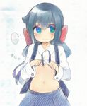  blush constanze_albrechtsburger hair_ribbon little_witch_academia midriff ponytail shirt_lift stomach trigger_(company) 