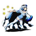  blue_flower boots breasts brown_eyes cape choker collarbone divine_gate dress fairy_tail flower full_body hair_flower hair_ornament high_heels holding key medium_breasts official_art shadow short_hair silver_hair solo star thigh_boots thighhighs transparent_background ucmm white_dress white_footwear yukino_aguria 