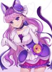  animal_ears cat_ears cat_tail choker cure_macaron earrings elbow_gloves extra_ears eyebrows_visible_through_hair food_themed_hair_ornament gloves gradient gradient_background hair_ornament highres jewelry kirakira_precure_a_la_mode kotozume_yukari long_hair looking_at_viewer macaron_hair_ornament magical_girl neme paw_pose precure purple_choker purple_eyes purple_hair ribbon_choker solo tail white_gloves 