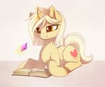  book cutie_mark equine fan_character female feral fluffy fur hair hooves horn lying magnaluna mammal my_little_pony reading simple_background solo tan_fur unicorn white_background yellow_eyes 