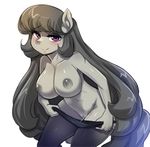  2017 anthro anthrofied areola black_hair blush breasts clothing earth_pony equine eyelashes female freedomthai friendship_is_magic hair horse legwear long_hair looking_at_viewer mammal my_little_pony nipples octavia_(mlp) pony purple_eyes pussy pussy_juice simple_background smile solo undressing white_background 