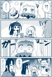  /\/\/\ 4girls 4koma ? atago_(kantai_collection) comic commentary_request go_back! hat highres horns jenga kantai_collection little_girl_admiral_(kantai_collection) long_hair migu_(migmig) military military_uniform mittens monochrome multiple_girls naval_uniform northern_ocean_hime shinkaisei-kan takao_(kantai_collection) translated twintails uniform younger 