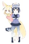  :3 :o animal_ears blush bow bowtie commentary_request common_raccoon_(kemono_friends) crossed_arms fennec_(kemono_friends) fox_ears fox_tail jpeg_artifacts kemono_friends multiple_girls nakayama_miyuki pantyhose pose raccoon_ears raccoon_tail shoes simple_background socks tail v-shaped_eyebrows white_background 