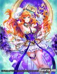  artist_name banned_artist blue_eyes box breasts cleavage company_name copyright_name flower force_of_will hat large_breasts long_hair midori_fuu official_art orange_hair pandora_(force_of_will) solo sparkle 