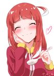  ^_^ akiba's_trip akiba's_trip_the_animation blush closed_eyes heart mayonaka_matome penginmaru red_hair short_hair simple_background smile solo spoon upper_body white_background 