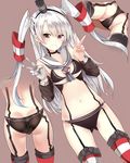  amatsukaze_(kantai_collection) ass ass_visible_through_thighs bangs black_panties blush breasts brown_background brown_eyes cafe_au_lait_(kafeore) commentary_request covered_nipples cowboy_shot double_v dutch_angle from_behind from_below garter_belt gloves grey_neckwear hair_between_eyes hair_tubes hands_up hat kantai_collection long_hair looking_at_viewer midriff mini_hat mtu_virus multiple_views navel neckerchief panties parted_lips red_legwear sailor_collar silver_hair simple_background single_glove small_breasts smile striped striped_legwear thighhighs thighs two_side_up underwear v white_gloves white_legwear 