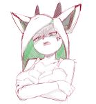  2018 anger_vein annoyed antelope anthro bichosan bovid breast_squish breasts clothed clothing crossed_arms female grazing_antelope green_eyes green_hair hair half-length_portrait horn libbie long_hair looking_at_viewer mammal mascot nipple_bulge open_mouth oryx portrait shirt simple_background sketch solo tank_top white_background white_hair 