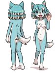  2018 animal_crossing anthro blue_fur blue_hair breasts canine chest_tuft crotch_tuft female fur hair hairclip hi_res mammal multicolored_fur nintendo nipples nude open_mouth pussy sharp_teeth simple_background skye_(animal_crossing) smile solo star★man teeth tuft two_tone_fur video_games waving white_background white_fur wolf young 