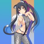  animal_ears belly_chain black_hair breasts cat_ears cat_tail fishnets jewelry k-on! long_hair medium_breasts nakano_azusa nipples paw_pose solo tail twintails wancozow yellow_eyes 