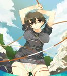  bdsm bondage bound bra brown_eyes brown_hair cloud day embarrassed entangled fishing fishing_line lingerie panties rope ryuuta_(msxtr) see-through shirt short_hair sky solo tomboy umihara_kawase umihara_kawase_(character) underwear water wet wet_clothes wet_shirt wet_t-shirt 