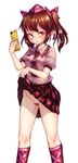  bad_id bad_pixiv_id bangs bar_censor blouse blush brown_hair calpish cellphone censored checkered checkered_skirt hat highres himekaidou_hatate lifted_by_self looking_at_viewer miniskirt necktie no_panties phone pink_blouse pleated_skirt pointy_ears puffy_short_sleeves puffy_sleeves pussy red_eyes red_neckwear red_skirt shiny shiny_hair short_sleeves simple_background skirt skirt_lift solo standing tears thighs tokin_hat touhou twintails white_background 