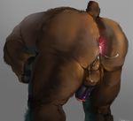  2017 after_sex anthro anus balls bear bent_over big_butt brown_fur butt cathricorn cum cum_in_ass cum_inside cum_on_balls cum_on_butt erection fur grey_background grizzly_bear humanoid_penis kneeling male mammal messy muscular nude overweight partially_retracted_foreskin penis pose presenting presenting_hindquarters pubes rear_view signature simple_background solo standing thick_thighs uncut 