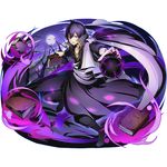  black_footwear book boots divine_gate fairy_tail full_body full_moon holding holding_book jewelry looking_at_viewer magic male_focus moon necklace night official_art purple_hair red_eyes solo transparent_background ucmm zeref 