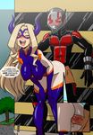  1girl ant-man ant-man_(movie) antennae ass bent_over blonde_hair blush bodysuit boku_no_hero_academia breasts building cellphone closed_eyes clothed_sex collarbone commentary covered_nipples crowd day doggystyle domino_mask drill_hair english exhibitionism giant giantess half-closed_eyes hands_on_own_knees hanging_breasts happy_sex helmet hetero highres horns large_breasts leaning_forward long_hair looking_at_viewer marvel mask mount_lady one_eye_closed open_mouth outdoors pants_down penis phone power_connection public pussy red_eyes sex skin_tight smile speech_bubble standing superhero sweat taking_picture text_focus thought_bubble torn_bodysuit torn_clothes tree uncensored vaginal voyeurism warren_blakely window 