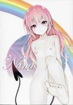  &gt;:( absurdres breasts character_name collarbone convenient_leg demon_tail feet frown highres long_hair looking_at_viewer nana_asta_deviluke navel nipples nude pink_eyes pink_hair scan small_breasts soles solo tail to_love-ru toes v-shaped_eyebrows yabuki_kentarou 