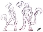  anthro coszcatl duo feline fish hybrid male mammal marine muscular nipples nude shark sketch smile standing tongue tongue_out 