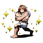  barefoot belt brown_eyes brown_hair divine_gate fairy_tail full_body ichiya_vandaly looking_at_viewer male_focus muscle official_art shadow shorts solo sparkle spiked_hair tattoo transparent_background ucmm white_shorts 