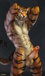  2017 abs anthro armpit_hair armpits balls biceps big_balls big_penis chunie digital_media_(artwork) erection feline fur glans hi_res humanoid_penis male mammal muscular muscular_male navel nipples nude open_mouth orange_eyes orange_fur partially_retracted_foreskin pecs penis precum simple_background smile solo standing striped_fur stripes teeth tiger uncut white_fur 