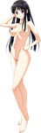  baldr_sky_zero barefoot black_hair breasts censored full_body hand_on_hip hand_to_head highres large_breasts long_hair looking_at_viewer mosaic_censoring navel nipples nude purple_eyes pussy shizuno_sakura solo transparent_background tsunashima_shirou 