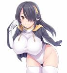  ass_visible_through_thighs bangs black_hair blush breasts brown_eyes closed_mouth covered_nipples cowboy_shot drawstring emperor_penguin_(kemono_friends) gloves gradient groin hair_over_one_eye hand_up hanging_breasts hasu_(hk_works) headphones highleg highleg_leotard hood hood_down hoodie kemono_friends large_breasts leaning_forward legs_together leotard leotard_under_clothes light_smile long_hair long_sleeves looking_at_viewer multicolored_hair open_clothes open_hoodie salute sidelocks simple_background smile solo standing streaked_hair taut_clothes thigh_gap thighhighs turtleneck white_background white_legwear white_leotard 