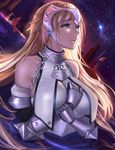  bare_shoulders blonde_hair blue_eyes breasts chain detached_sleeves fate/apocrypha fate_(series) gauntlets gtunver headpiece highres jeanne_d'arc_(fate) jeanne_d'arc_(fate)_(all) large_breasts long_hair looking_away parted_lips solo upper_body 