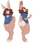  2016 anthro big_butt blue_eyes bottomless breasts brown_hair bubble_butt butt carrot choker cleavage clothed clothing english_text female fluffy fluffy_tail food hair heart_pendant hi_res lagomorph long_ears long_hair looking_at_viewer looking_away mammal model_sheet nipple_bulge object_in_mouth pussy rabbit simple_background solo sucking sweetlemondragon text thick_thighs vegetable wide_hips 