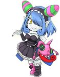  1girl bandai blue_hair breasts cleavage demon_girl digimon digimon_universe:_appli_monsters female full_body long_hair looking_at_viewer mienumon monster_girl pointy_ears smile solo standing succubus yellow_eyes 