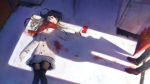  black_hair blood ji_dao_ji long_hair original pantyhose phone red_eyes scarf skirt snow umbrella 