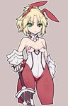 animal_ears blonde_hair breasts bunny_ears bunny_girl bunny_tail bunnysuit cropped_legs detached_collar eyebrows_visible_through_hair fake_animal_ears fate/apocrypha fate_(series) gauntlets green_eyes leotard mordred_(fate) mordred_(fate)_(all) pantyhose red_legwear short_ponytail simple_background small_breasts solo stroma sweatdrop sword tail weapon 