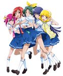  :d aoki_reika blonde_hair blue_eyes blue_hair blue_neckwear brown_eyes girl_sandwich green_eyes green_hair green_neckwear hair_ornament hair_ribbon hairband highres hino_akane_(smile_precure!) hoshizora_miyuki hug hug_from_behind kise_yayoi kneehighs loafers long_hair looking_at_viewer midorikawa_nao multiple_girls nakahira_guy nanairogaoka_middle_school_uniform necktie open_mouth pink_eyes pink_hair pink_neckwear ponytail precure red_eyes red_hair red_neckwear ribbon sandwiched school_uniform shoes short_hair short_sleeves simple_background smile smile_precure! socks v white_background white_hairband x_hair_ornament yellow_neckwear yellow_ribbon 