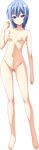  baldr_sky baldr_sky_zero barefoot blue_eyes blue_hair breasts censored clenched_hand franziska_goodman full_body highres looking_at_viewer mosaic_censoring navel nipples nude official_art pussy short_hair small_breasts smile solo transparent_background tsunashima_shirou 