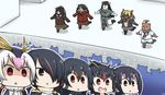  5girls abukuma_(kantai_collection) ahoge animalization ascot bear black_hair blonde_hair blush_stickers brown_skirt chikuma_(kantai_collection) commentary crossover dated emperor_penguin_(kemono_friends) epaulettes gentoo_penguin_(kemono_friends) hair_between_eyes hair_ornament hair_over_one_eye hamu_koutarou headphones huge_ahoge humboldt_penguin_(kemono_friends) jacket kantai_collection kemono_friends kuma_(kantai_collection) kumano_(kantai_collection) long_hair long_sleeves mikuma_(kantai_collection) multicolored_hair multiple_girls neckerchief open_mouth pelvic_curtain penguins_performance_project_(kemono_friends) pleated_skirt ponytail red_eyes remodel_(kantai_collection) rockhopper_penguin_(kemono_friends) royal_penguin_(kemono_friends) sailor_collar school_uniform serafuku shaded_face short_sleeves shorts skirt stage sweater thighhighs turtleneck turtleneck_sweater twintails 