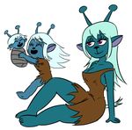  alien antennae baby blue_body blue_hair breasts cleavage clothed clothing cute daughter emoji_(race) eyelashes eyes_closed female group hair mother mother_and_daughter open_mouth parent purple_eyes samurai_jack simple_background sitting smaggthesmug smile white_background young 
