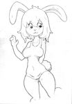  2017 anthro black_and_white bottomless breasts carrot_(one_piece) clothed clothing ears_down female hand_behind_back lagomorph mammal monochrome one_piece rabbit sleeveless_shirt smile solo standing traditional_media_(artwork) ultamalokshar 