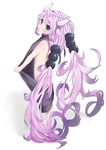  absurdly_long_hair absurdres backless_dress backless_outfit bad_id bad_pixiv_id bangs bare_back barefoot beads black_sweater blue_eyes clothes_pull commentary_request dragon_horns dress full_body hair_beads hair_ornament halterneck highres horns kanna_kamui kobayashi-san_chi_no_maidragon long_hair meme_attire naked_sweater purple_hair relila ribbed_sweater simple_background solo standing sweater sweater_dress sweater_pull turtleneck turtleneck_sweater very_long_hair virgin_killer_sweater white_background 