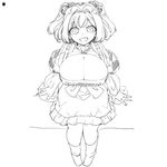  alternate_breast_size apron bell blush breasts chiyoshi_(sevendw) covered_nipples from_above greyscale hair_intakes huge_breasts lineart monochrome motoori_kosuzu see-through sitting smile touhou twintails 