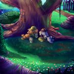  applejack_(mlp) clothed clothing day detailed_background duo equine eyelashes female feral friendship_is_magic fur grass hat hooves lying mammal my_little_pony oange_fur outside rara_(mlp) smile thediscorded tree white_fur 
