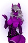  annabelle_(molliemare) big_breasts breasts burlesque canine clothed clothing collar corset female fox fur garter girly gloves grey_hair hair huge_breasts lace lingerie mammal pinup pose purple_fur solo thick_thighs topless translucent underbust_corset voluptuous wide_hips yonabaka 