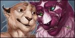  ambiguous_gender anthro daryabler duo fangs feline fur mammal open_mouth smile teeth whiskers 