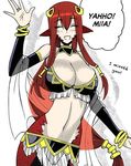  breasts colored cowboy_shot elbow_gloves eyes_closed female hair_ornament hair_tubes inui_takemaru lamia large_breasts miia&#039;s_mother monster_girl monster_musume_no_iru_nichijou official_art okayado open_mouth pointy_ears red_hair very_long_hair 