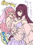  absurdres anger_vein blush carrying dress fate/grand_order fate_(series) hair_intakes highres long_hair medb_(fate)_(all) medb_(fate/grand_order) multiple_girls navel navel_cutout open_mouth pinching pink_hair princess_carry red_eyes red_hair scathach_(fate)_(all) scathach_(fate/grand_order) shimo_(s_kaminaka) tiara translation_request wedding_dress weight_conscious wife_and_wife yuri 
