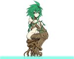  1girl blue_eyes breasts character_profile colored dryad female flat_chest green_hair highres inui_takemaru kii_(monster_musume) large_breasts leaf leaf_on_head monster_girl monster_musume_no_iru_nichijou multiple_views navel nude official_art okayado plant plant_girl s simple_background small_breasts solo typo vines white_background 